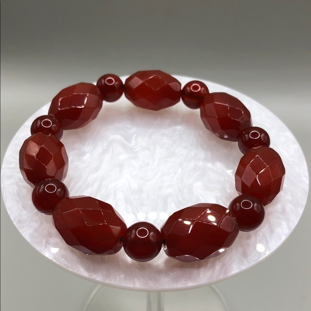 Kalifano Faceted Polished Carnelian Stone Beads Elastic Stretch Bracelet Boho